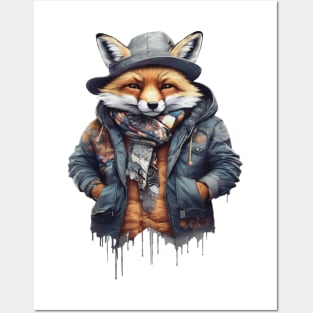 Fox wearing a jacket cap and a scarf Posters and Art